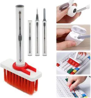5-in-1 Keyboard Cleaning Brush Earphone Cleaning Pen Computer  Cleaning tools Cleaner keycap Puller kit for PC Airpods Pro 1 2   Color: gray (5 in 1 red)