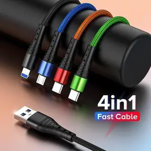 4 in 1 USB Type C Charging Cable for iPhone 13 12 11 Pro 3in1 2in1 USB Charging Cable Micro USB Cable for Huawei Samsung 1.2M Color: black (Double Micro USB)