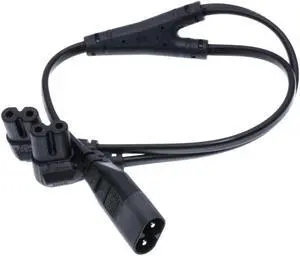 IEC320 C8 to 2xC7 Y Split AC Power Cord, IEC Figure 8 Male to 2 Female 1 in 2 Out AC Power Cable(Double elbow 30cm)