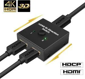 2 Port HDMI 2.0 Switch 4K 60Hz 2x1 1x2 Bi Directional Switcher UHD 4Kx2K 3D HD 2 Input 1 Output Splitter