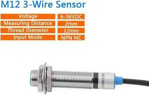 M12 NPN NC Shielded Proximity Switch Waterproof Embedded Inductive Sensor Switch DC 6-36V Metal Detection 2mm(NPN NC)