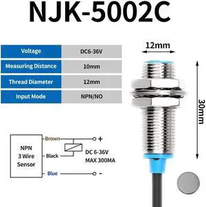 Hall Sensor Proximity Switch M12 NPN DC 3-Wires Normally Open 200mA DC 2 wire PNP NO NC SJM12-10D1(NJK-5002C)