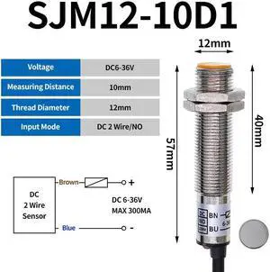 Hall Sensor Proximity Switch M12 NPN DC 3-Wires Normally Open 200mA DC 2 wire PNP NO NC SJM12-10D1(SJM12-10D1 Metal)