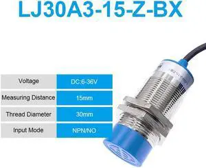 M30 10mm 15mm DC6~36V Inductive Proximity Sensor Switch LJ30A3-10(15)-Z/BX/AX/CX/BY/AY/CY/EX/DX 2/3/4-wire PNP/NPN NO NC(LJ30A3 15 Z BX Blue)