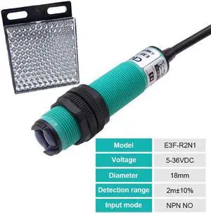 E3F-R2N1 Feedback Reflective Photoelectric Switch NPN PNP DC5-36V Detection Range 2m Adjustable NK/N2/P1/P2/Y1/Y2 Infrar Sensor(E3F-R2N1)