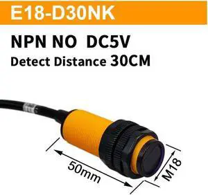 E18-D30NK Photoelectric Switch D50NK NPN NO DC5V Obstacle Avoidance Vehicle Sensor Infrared 3-80cm Adjustable Detection Range(E18-D30NK 5V)