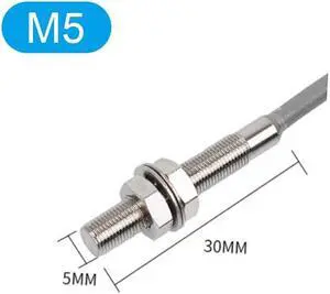 Micro Proximity Switch Three Wire Inductive Sensor with 2m Cable IP68 Waterproof NPN PNP NO NC Inductive Metal(NPN NO)(M5)