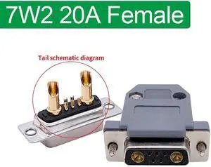 1PCS 7W2 20A 30A 40A Gold plated high current Connector D-SUB adapter 5+2 plug jack Machined Pin Full Gold Flash Wire(20A Female and shell)