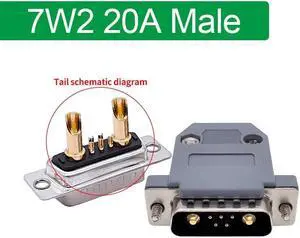 1PCS 7W2 20A 30A 40A Gold plated high current Connector D-SUB adapter 5+2 plug jack Machined Pin Full Gold Flash Wire(20A Male and shell)