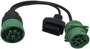 J1939 9-pin green male connector waterproof plug female docking to OBD2 16-pin female connector wire(J1939 CABLE 1PCS)