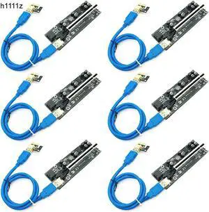 6pcs   est 009S PLUS USB 3.0 PCI-E Riser VER009 Express 1X 4x 8x 16x Extender pcie Riser Adapter Card SATA 15pin to 6 pin Power