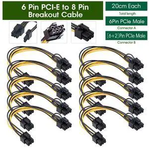 1Pcs 20cm Splitter Adapter 6Pin to 8Pin (6+2Pin) Power Cable PCI-E Cable 18AWG Mining