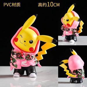 Pokemon Pokémon Tide Clothes Cap Sitting Pikachu Pokémon Anime Handrun Model Ornament PikachuCamouflage pink