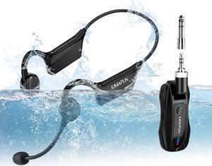 KIMAFUN 2.4G Fitness Headset Wireless Microphone, IP67 Waterproof Sweatproof Microphone for Water Aerobics, Swimming Coach, Fitness Instructor, Yoga, Spinning, Training, Teaching, Speakers, GWP91
