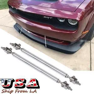 Adjustable 8"-11" Front Bumper Lip Splitter Strut Rod Tie Support Bars Universal Fit Most Cars (Silver)
