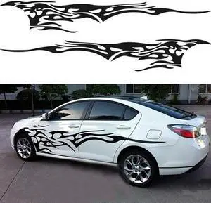 2X Black Fire Car Side Body Side Door Fender Vinyl Decal Sticker Trim Universal