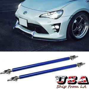 Adjustable 8"-11" Front Bumper Lip Splitter Strut Rod Tie Support Bars Universal Fit Most Cars (Blue)