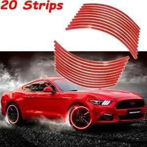 20x Reflective Red Motor Car Wheel Rim Stripe Decal Conspicuity Tape Stickers