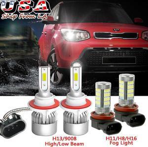 For Kia Soul 2014-2020 White LED Headlight Kit H13 High Low Beam + H11 Fog Light