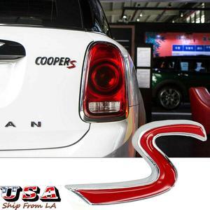 3D Red S Letter Logo Emblem Car Rear Tailgate Sticker Badge For Mini Cooper