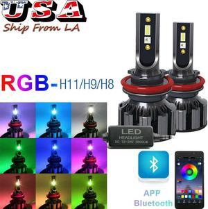 2pcs H11 H8 H9 RGB LED Fog Light Bulb Multicolor Wireless APP Bluetooth Control DRL Daytime Running Light Fog Driving Lights Bulbs Replacement