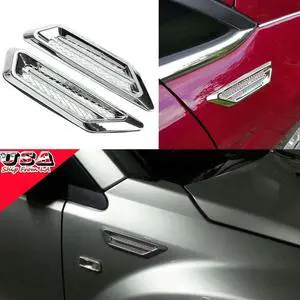 2Pcs Chrome Car SUV Air Flow Fender Side Vent Decoration Sticker Accessories