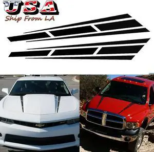 2Pcs Sport Racing Black Vinyl Car Hood Graphic Decals Stripe Stickers Universal