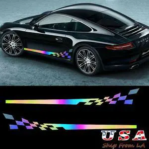 JDM NEO Sport Racing Reflective Stripe Car Body Side Skirt Vinyl Decal Sticker