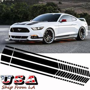 2pcs Black Sport Racing Stripe Graphic Sticker Car Body Side Door Vinyl Decal Trim