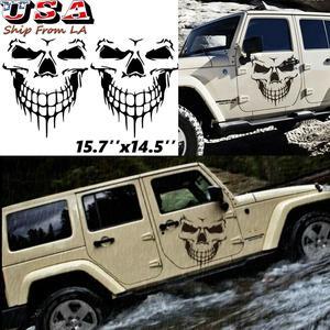 2pcs Black Skull Vinyl Side Door Tailgate Decal Sticker for Jeep Wrangler JK