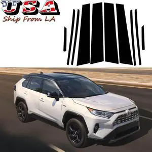 10 pcs Glossy Piano Black Pillar Posts Tint Overlay Panel Trim Side Door Window Cover For 2019 2020 2021 2022 Toyota RAV4