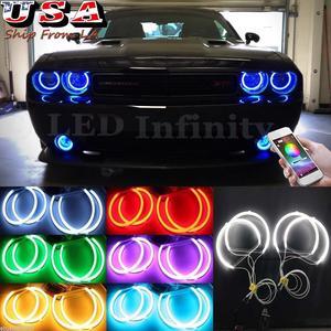 Angel Eye LED Light Halo Ring Demon KIT Headlight RGB Multi-color Wireless Remote Control For Dodge Challenger 2008-2014