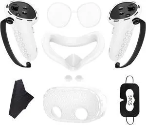 SOVAWIN Silicone Protective Cover Shell Case 7 IN 1 For Meta Quest 3S VR Headset White