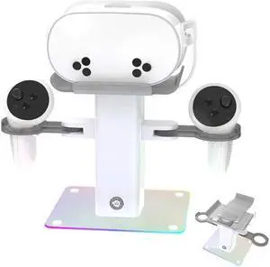 SOVAWIN Multifunctional Charger station & Storage Stand for Meta Quest 3S/3/2 VR with RGB Lighting Effects - Adjustable Modes
