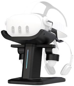 SOVAWIN Compatible with Meta Quest 3S/3/2 Charging Stand Vision Pro Storage Stand RGB Light Controller VR Accessories