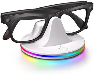 SOVAWIN Charging and Storage Stand for Meta Wayfarer & Rey-Ban Smart Glasses Compatible with AR Glasses 7-Color RGB Charging Base White
