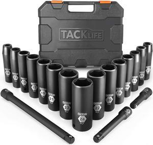 TACKLIFE HIS1A-18pcs 1/2-inch Drive Deep Impact Socket Set, 6 Point,10-24mm,15pcs Metric Sockets with 3pcs Extension Bar Set
