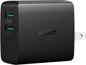 AUKEY Wall Charger Ultra Compact Dual Port 4.8A Output Fast Charging Foldable Plug USB Charger PA-U42