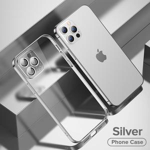 Plating Case For iPhone 13 Pro Max Full Lens Cover Shockproof Soft TPU Cellphone Case Cover For iPhone 13 Pro Max Silver iPhone 13