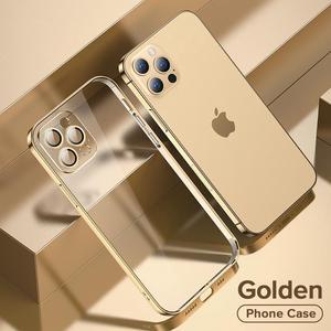 Plating Case For iPhone 13 Pro Max Full Lens Cover Shockproof Soft TPU Cellphone Case Cover For iPhone 13 Pro Max Gold iPhone 13 Pro