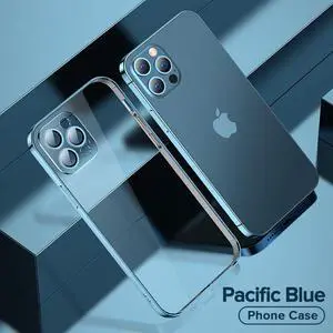 Plating Case For iPhone 13 Pro Max Full Lens Cover Shockproof Soft TPU Cellphone Case Cover For iPhone 13 Pro Max Sea Blue iPhone 13 Pro Max