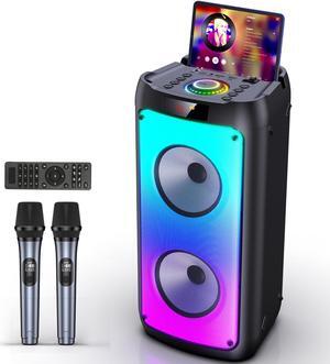 JYX Singing Karaoke Machine with 2 Wireless Karaoke Microphones, Portable Bluetooth Speaker Home Karaoke System with RGB Colorful Light