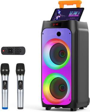 JYX 500W Powerful Karaoke Machine, Singing Machine with 2 Mic, Wheels and Handle, DJ Light, Karaoke Machine for Adult, Bluetooth Karaoke Speaker PA System for Outdoor Party and Home (JYX-T8)