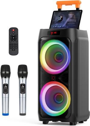 JYX Large Karaoke Machine for Adult, Home Karaoke System with 2 Karaoke Microphones, Bluetooth Party Speaker with Wheels, Aux Input