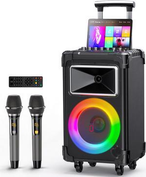 JYX Karaoke Machine with 2 Microphones, Large Bluetooth Speaker with Mic and Wheels for Outdoor Party, Home Karaoke Speaker PA System with LED Light, AN20