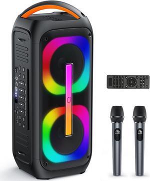 JYX Karaoke Machine, Bluetooth Party Speaker with 2 Wireless Karaoke Microphones, Singing Machine Karaoke Home Speaker System with Beat Light Show, MIC Reverb, AUX Input