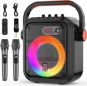 JYX Karaoke Machine, Singing Machine Home Karaoke System with 2 Karaoke Microphones, Outdoor Bluetooth Party Speaker with RGB Light, FM Radio