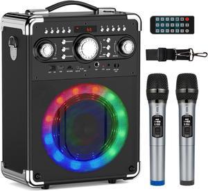 JYX Karaoke Machine, Singing Machine with 2 UHF Wireless Karaoke Microphones, Bluetooth Speaker PA System, Recording, Remote Control