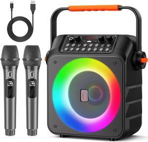 JYX Karaoke Machine for Adult, Portable Singing Machine with 2 Wireless Karaoke Microphones, Bluetooth Speaker with LED Lights