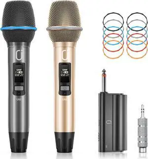 JYX Dual Wireless Microphones, Handheld Microphones with Rechargeable Receiver and 3 Charging Cable, Professional Dynamic Microphone for Singing, Wedding, Speech